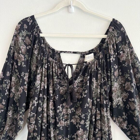 Denim & Supply Ralph Lauren Women’s Large Black Floral Wrap Tie Front Mini Dress - Picture 2 of 10